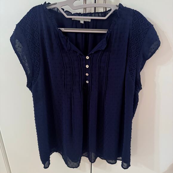 DANIEL RAINN Sasha Lace Trim Blouse | XXL | Navy - Picture 3 of 8